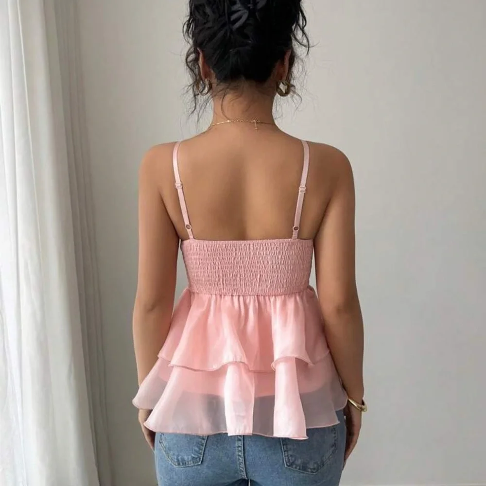 White and Pink Ruffled Tiered Camisole - Picture 3 of 3